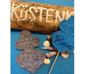 Stickserie ITH - Anker AHOI & MOIN - zum WENDEN plus ANHÄNGER, Appli & STECKER